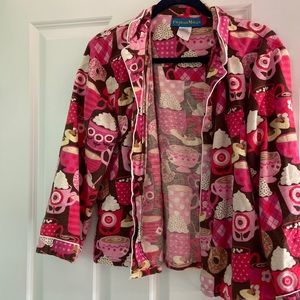 cute girls hot cocoa print button up pj shirt